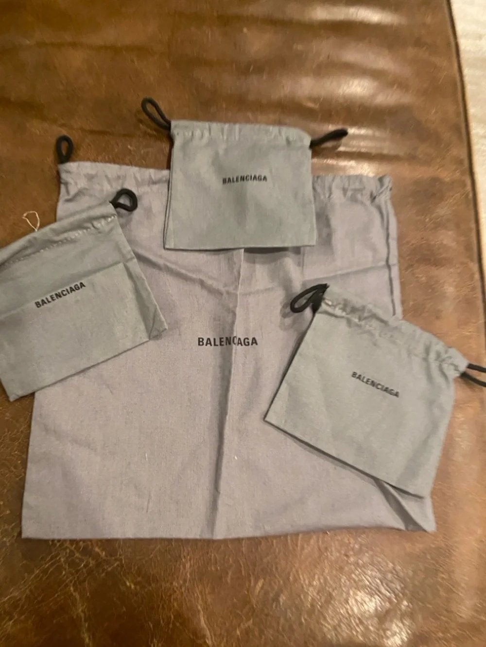 Balenciaga Light Gray Drawstring Pouch Trio excellent for jewelry accessories